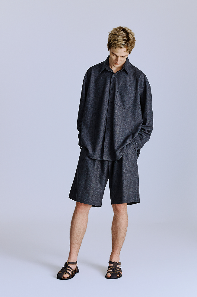灰色提花打摺短褲 Jacquard Pleated Tailored Shorts