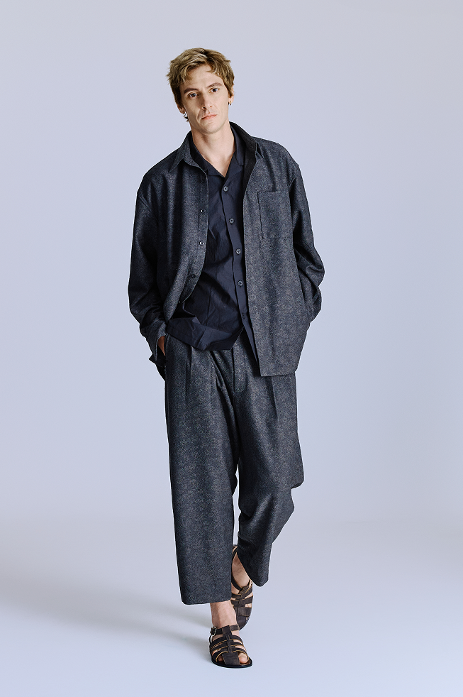 灰色提花打摺長褲 Jacquard Pleated Trousers