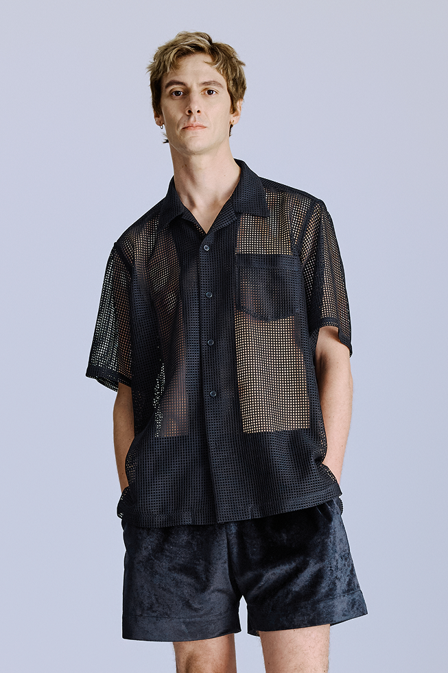 黑色短袖網眼襯衫 Men's Short-sleeve Shirt