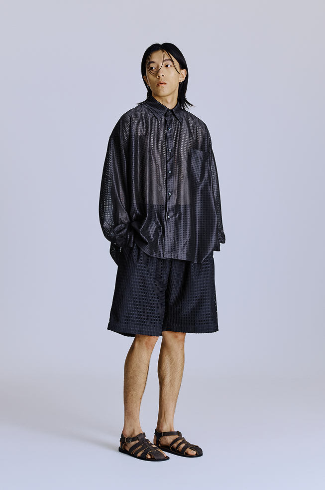 黑色網眼打摺短褲 Mesh Pleated Shorts