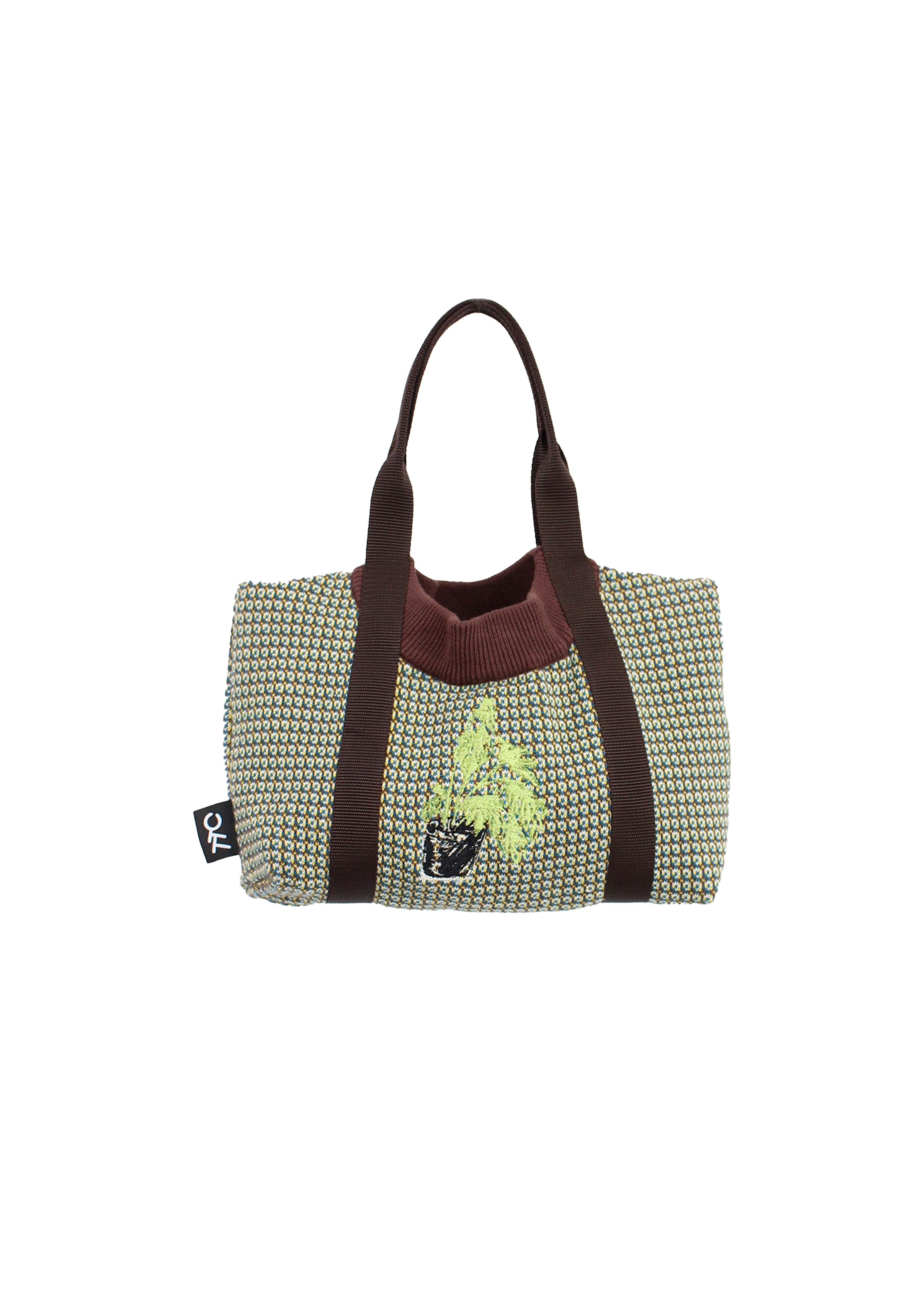 刺繡盆栽針織毛衣手拿小包 Knitted Small Tote with Plants Embroidery
