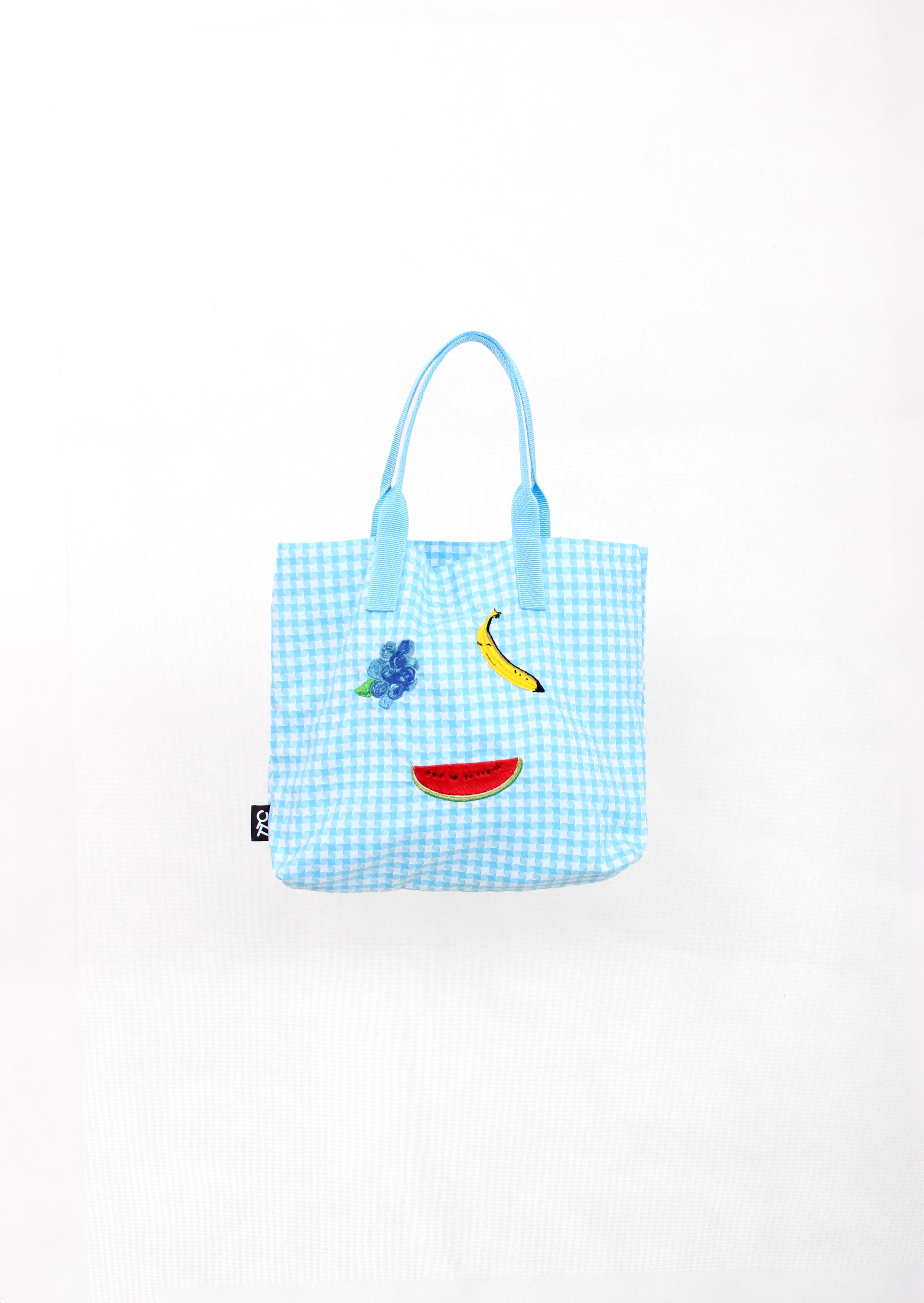 三種水果刺繡棉質格紋托特包 Fruits embroidery cotton tote bag