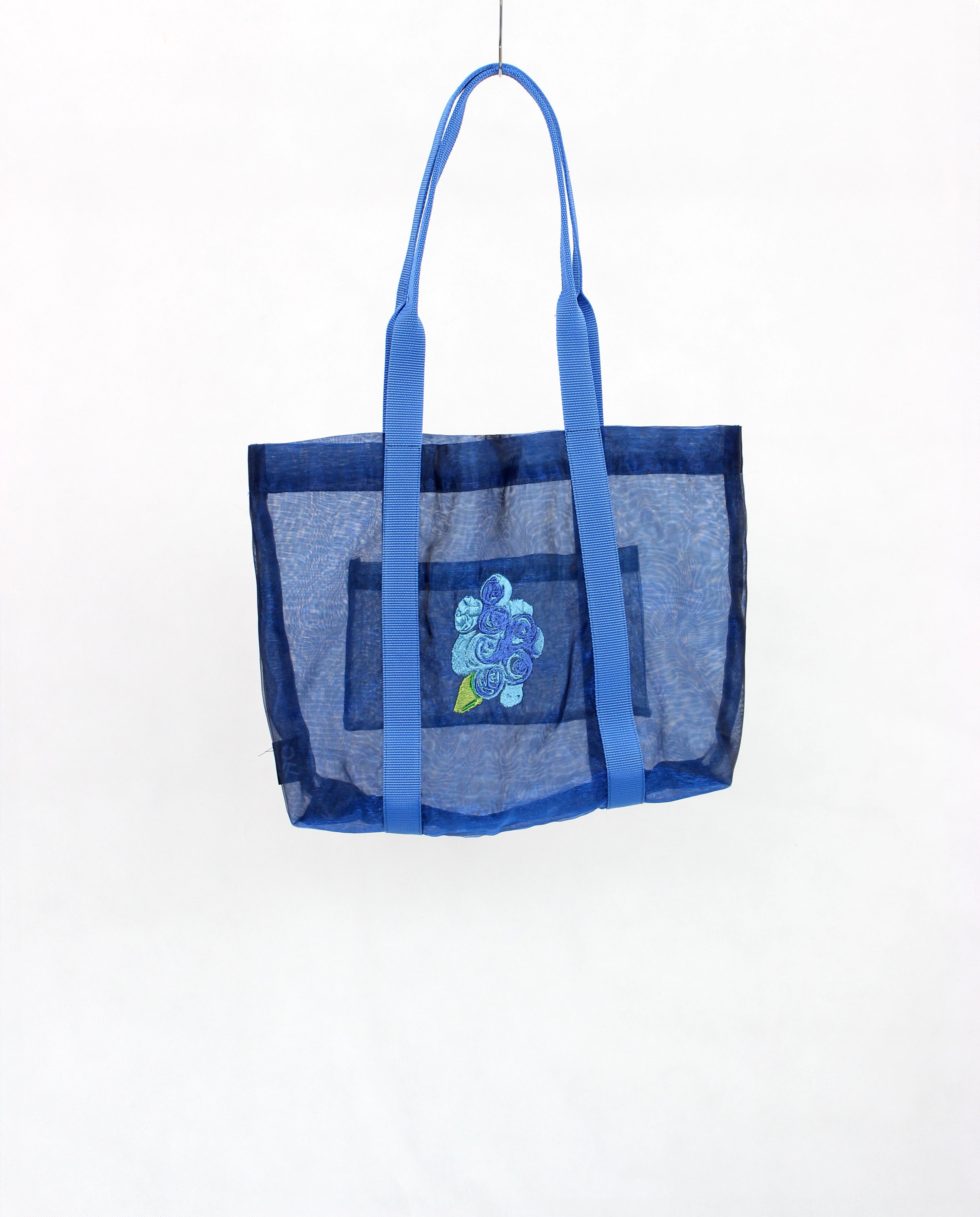 刺繡藍莓半透明烏干紗小托特 Embroidered Blueberry Organza Tote