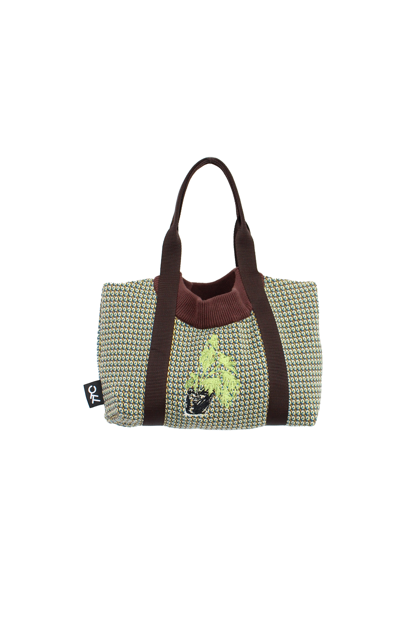 刺繡盆栽針織毛衣手拿小包 Knitted Small Tote with Plants Embroidery