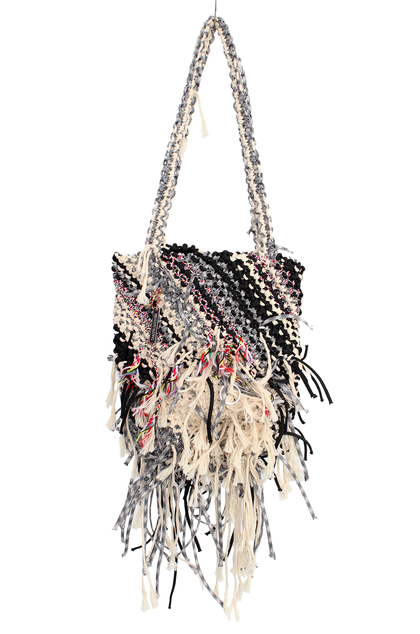 黑灰白編織蓄鬚包-不規則的規則 Custom made macramé fringe bag (售出)