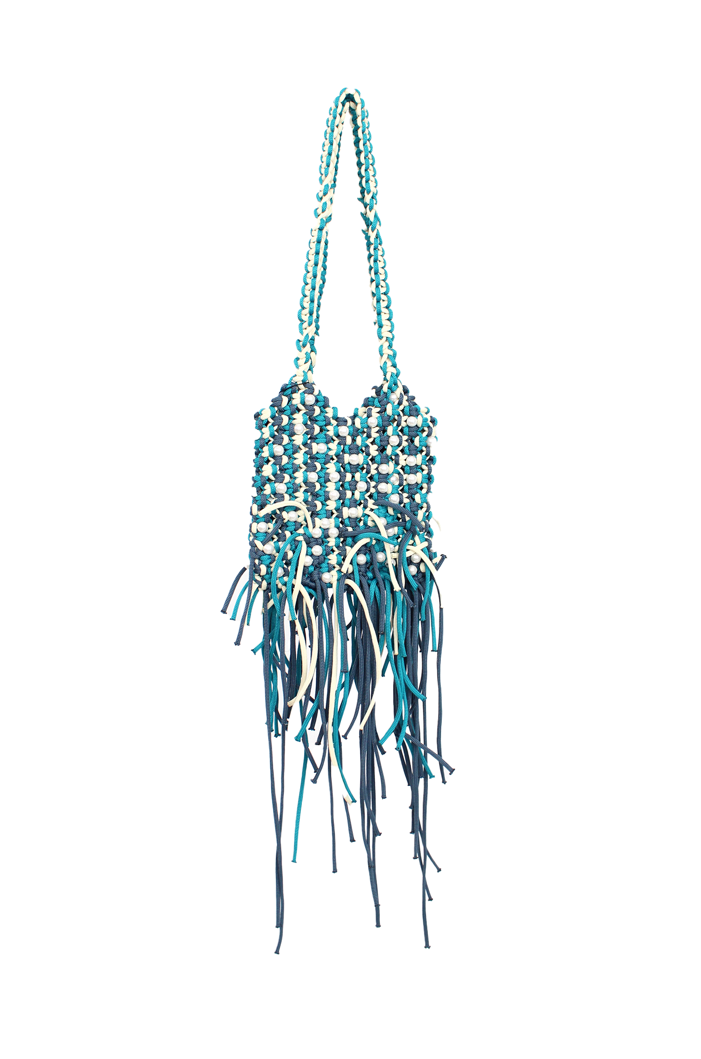 珍珠三色手工編織蓄鬚包 Tricolor Macramé Fringe bag with pearl