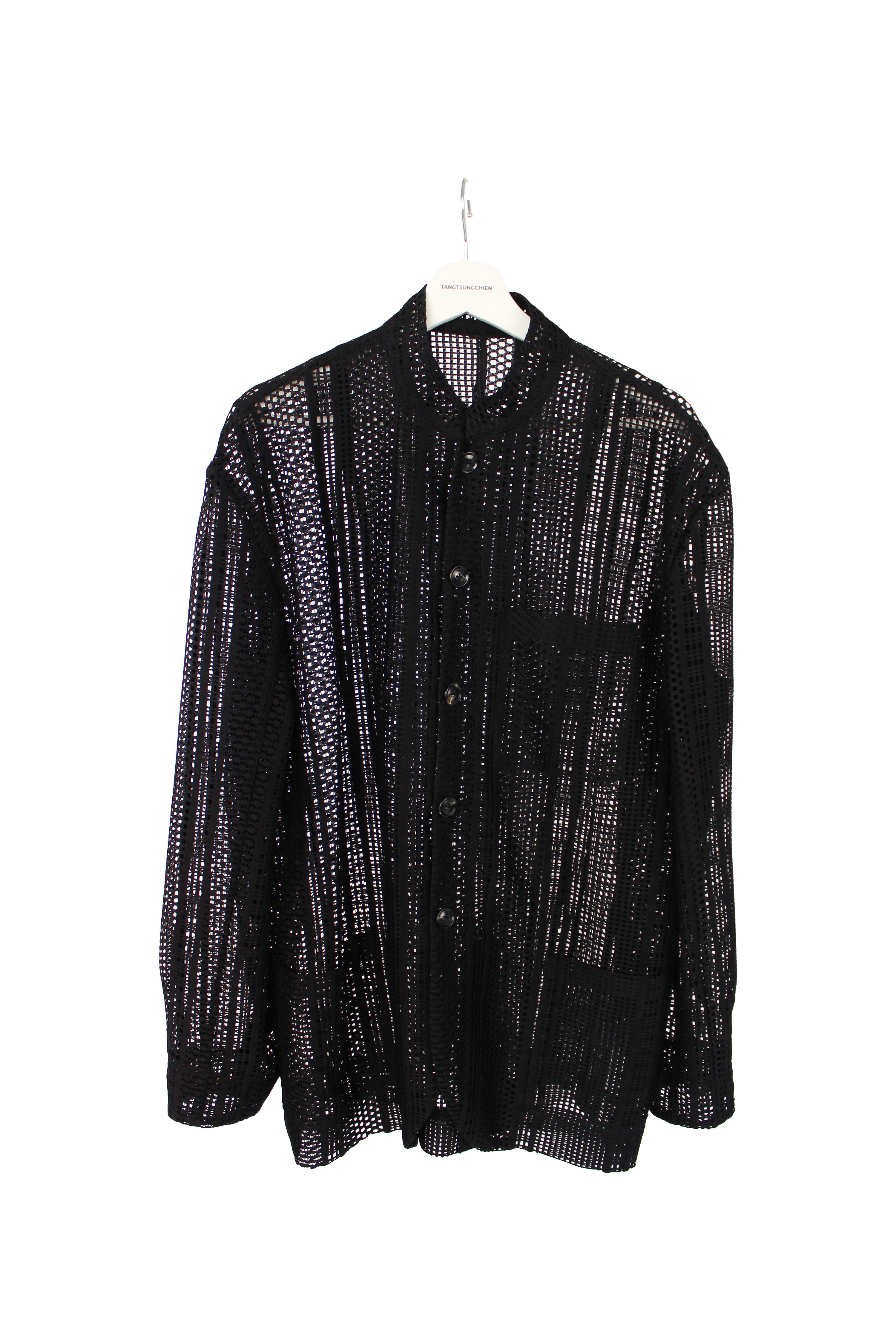 黑色網眼中山領襯衫 Mesh Mandarin Collar Shirt