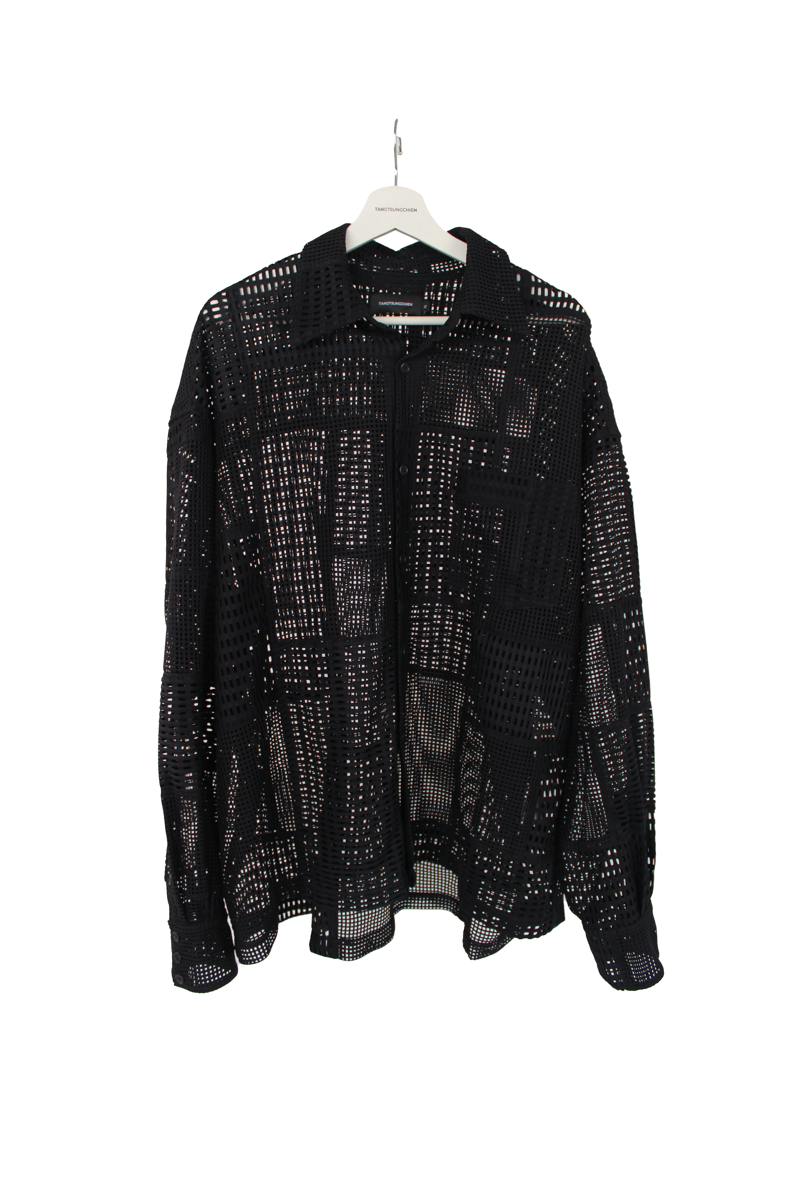 網眼手工拼接黑色襯衫 Handcrafted Mesh Patchwork Black Shirt
